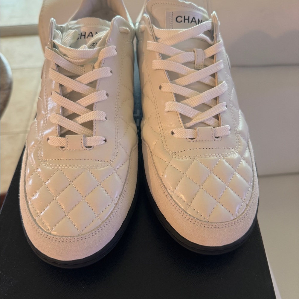 Chanel Quilted White Sneakers, 12